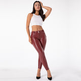 Wjczt Melody Exclusive Straight Trousers Patent Leather Leggings Red Pants Streetwear Women&#39;s Leather Pants Autumn Casual Pants Skinny