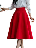 Wjczt 5XL Plus Size Skirt High Waisted Skirts Womens White Knee Length Bottoms Pleated Skirt Saia Midi Pink Black Red Blue 2019