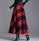 Wjczt High Waist Woolen plaid Skirts Vintage Autumn Winter Warm Women&#39;s Midi Skirts Female Fashion Casual Long Streetwear 2022