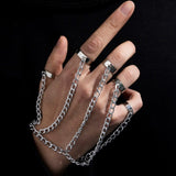 Wjczt Punk Geometric Silver Color Chain Wrist Bracelet for Men Ring Charm Set Couple Emo Fashion Jewelry Gifts Pulsera Mujer