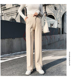 Wjczt Falling Wide Leg Pants Women&#39;s Autumn and Winter New High Waist Straight Wool Pants Versatile Loose Casual Mopping Trousers