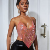 Wjczt 2021 New Women&#39;s Nightclub Backless Sexy Metal Sequins Heart-shaped Navel Exposed Suspender Bra Women