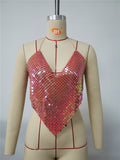 Wjczt 2021 New Women&#39;s Nightclub Backless Sexy Metal Sequins Heart-shaped Navel Exposed Suspender Bra Women