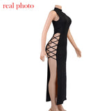 Wjczt Elegant Black Sleeveless Bandage Sexy Dress for Women Club Party Backless Tank Dresses Skinny Fashion Summer 2022
