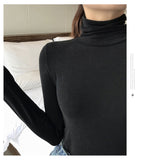 Wjczt harajuku Solid Bottoming t Shirt Women Spring Autumn Tee Shirts Korean Turtleneck Slim Long Sleeve Black White T-shirts 90s tops