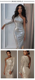 Wjczt Free Shipping Sexy One Shoulder Dress Sparkle Glitzy Sequins Dress Mesh Patchwork Celebrity Christmas Party Vestidos