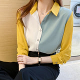 Wjczt spring autumn chiffon shirt women blouse casual long-sleeved patchwork all-match shirt female Korean style fashion basic tops