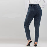 Wjczt Women&#39;s Plus Size Jeans Autumn High Stretch Cotton Knitted Denim Trousers Casual Soft Jeans