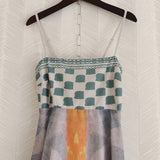 Wjczt Fashion Designer  Dress Spring Summer Women&#39;s Spaghetti Strap Flower Plaid Print Long Vacation Camisole