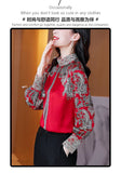 Wjczt Vintage Elegant Fashion Lace Patchwork Printed Shirt Spring Autumn 2022 New Stand Collar Long Sleeve Loose Tops Women&#39;s Clothing