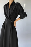 Wjczt Women Spring Elegant Casual A-Line Midi Shirt Dress Long Sleeve Slim Waist Black Vestidos Female Fashion Outerwear Cloths 2024