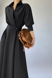 Wjczt Women&#39;s Spring Elegant Casual A-Line Midi Shirt Dress Long Sleeve Slim Waist Black Vestidos Female Fashion Outerwear Cloths 2022