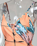 Wjczt Tropical Print V-Neck Wrap Casual Dress Women Sleeveless Summer Holiday Mini Dress