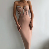 Wjczt Ailigou New Women&#39;S Fashion Bead Chain Crystal Design Long Dress Sexy Sleeveless Backless Celebrity Party Bandage Dress