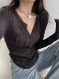 Wjczt Sexy Hot Knitted T Shirt Women&#39;s Summer Tops Thin Sunscreen V-neck Short Tight White Long Sleeve Top Tshirt N8DA