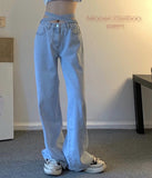 Wjczt Korean version of the retro small waist light blue jeans women&#39;s tie high waist loose casual BF wide-leg denim trousers women