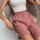 Wjczt High Waist Shorts Women New Summer Casual Elegant Soft Pants with Sashes Loose Shorts with Pockets for Ladies