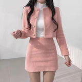 Wjczt 2024 Spring Summer New Korean Fashion Sweet Women Suits with Mini Skirt Two-pieces Set Woman Dress Casual Elegant Tweed Suits
