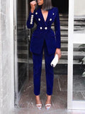 Wjczt Elegant Two-pieces Women Blazer Suit Casual Streetwear Suits Female Blazer Set Chic Office Ladies Women Coat Suit blue