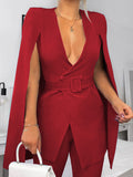 Wjczt Elegant Fashion Blazer Women Long Sleeve Lapel Cape Split Poncho Office Lady Cloak Jacket Notched Coat for Party Dinner Workwear