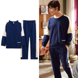 Wjczt Korean Minimalist Style Man Pajamas Set Long Sleeve Loungewear Cotton Sleepwear for Boy Leisure Mens Pijamas Fashion Homesuits