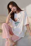 Wjczt New Sleepwear Couple Men and Women Matching Home Suits Cotton Pjs Chic Chinese Word Prints Leisure Nightwear Pajamas for Summer