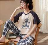 Wjczt New Sleepwear Couple Men and Women Matching Home Suits Cotton Pjs Chic Chinese Word Prints Leisure Nightwear Pajamas for Summer