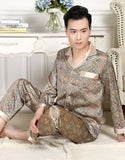 Wjczt Mens Designer Pajamas for Men Nightwear Long Sleeve Sleep Tops Trousers Thin Ice Silk Pajamas Men Sleepwear Set Pijama Set