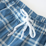 Wjczt Men&#39;s Cotton Gauze Trousers Plaid Knitted Sleep Pants Woman Pajamas Pants Bottoms Sleepwear Short for Couples Pijama Hombre